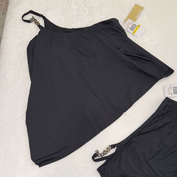 MICHAEL Michael Kors Logo Chain One Shoulder Tankini & Chain High Waist Bikini - Picture 7 of 14